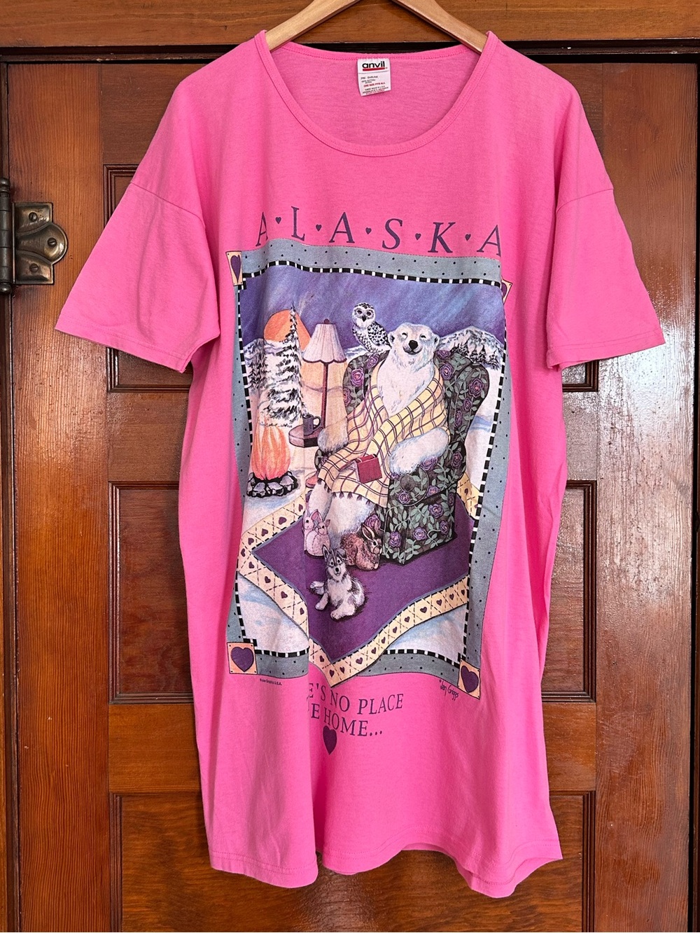 Pink Vintage Polar Bear Fox Owl Winter Graphic Sleep Nightshirt Pajamas One Size